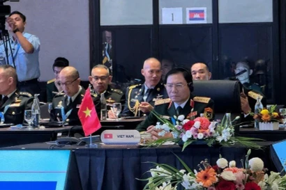 越南人民军总参谋长、国防部副部长阮新疆大将率团与会。图自越通社