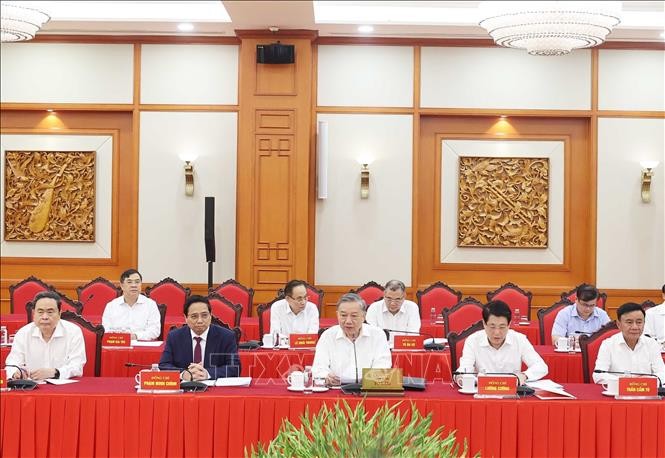 苏林总书记在会上发表讲话。图自越通社