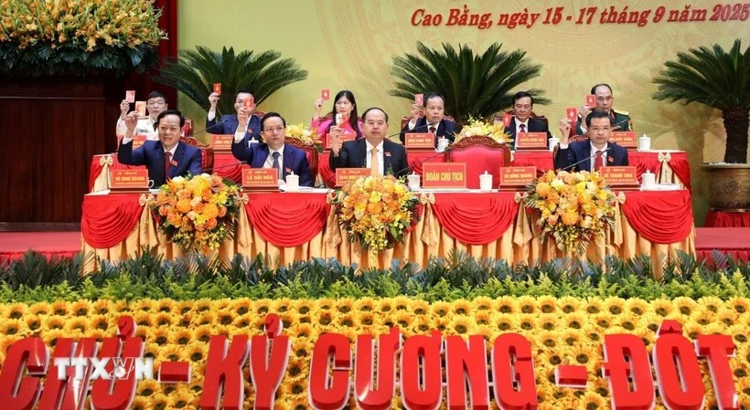 越南共产党高平省第20次代表大会主席团。图自越通社