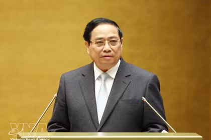 范明政总理在会上发言。图自越通社