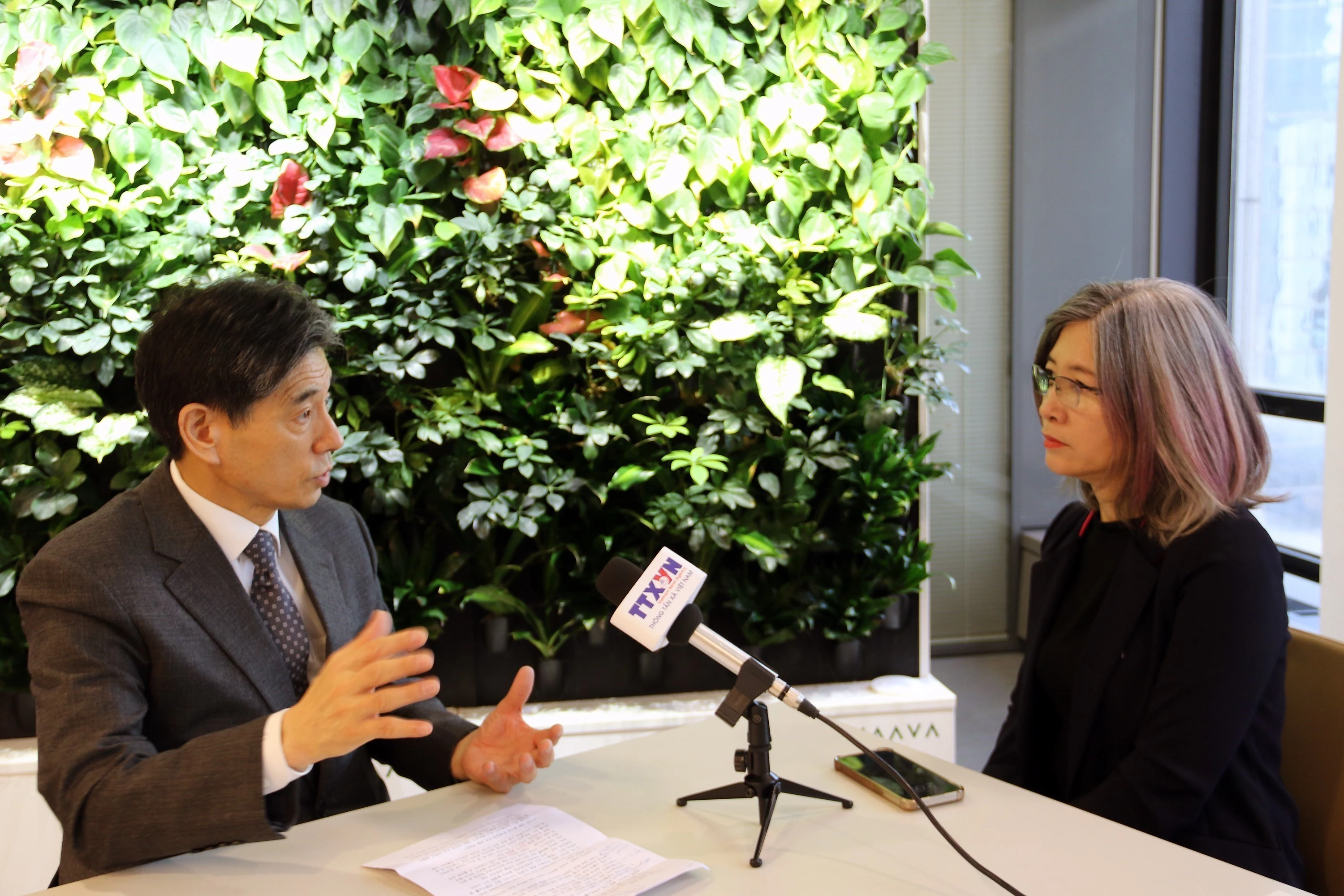 越通社驻首尔记者采访了韩国-越南经济文化交流协会（KOVECA）常务副主席权成泽。图自越通社