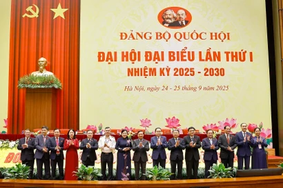 国会主席陈青敏与各位代表合影。图自越通社