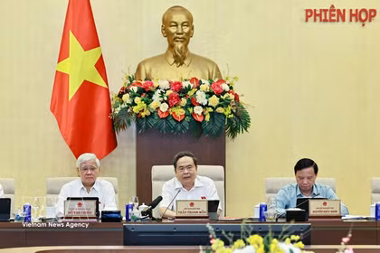 国会主席陈青敏发表讲话。图自越通社