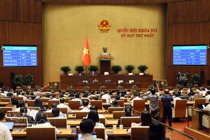 国会以100%赞成票表决通过《关于汽油、柴油及航空燃料环境保护税、增值税和特别消费税若干规定的决议》。图自越通社