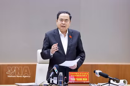 国会主席陈青敏发言。图自越通社