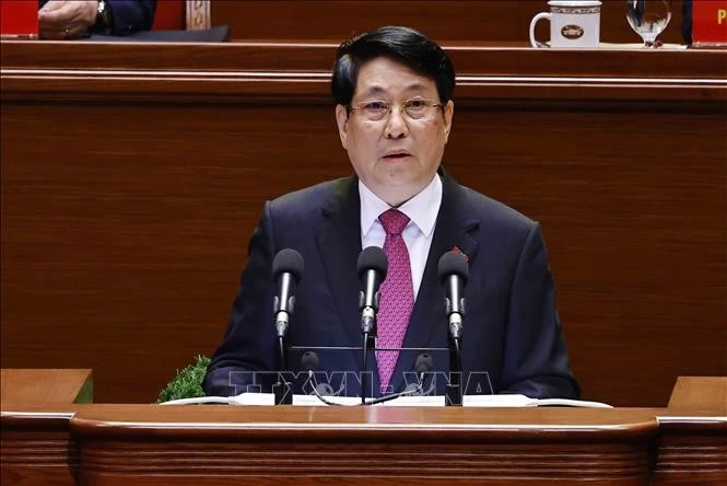 越共中央政治局委员、国家主席梁强致大会开幕辞。 图自越通社