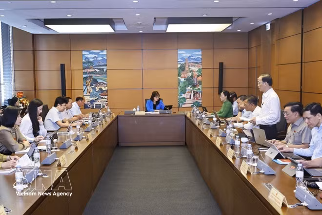老街省和永隆省代表在分组讨论环节中。图自越通社
