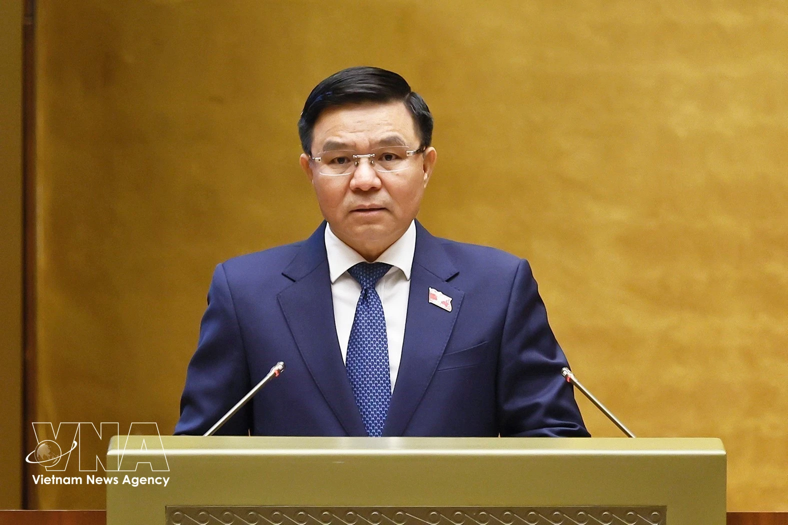 工贸部部长黎孟雄受政府总理委托，就两项法案作呈文。图：越通社