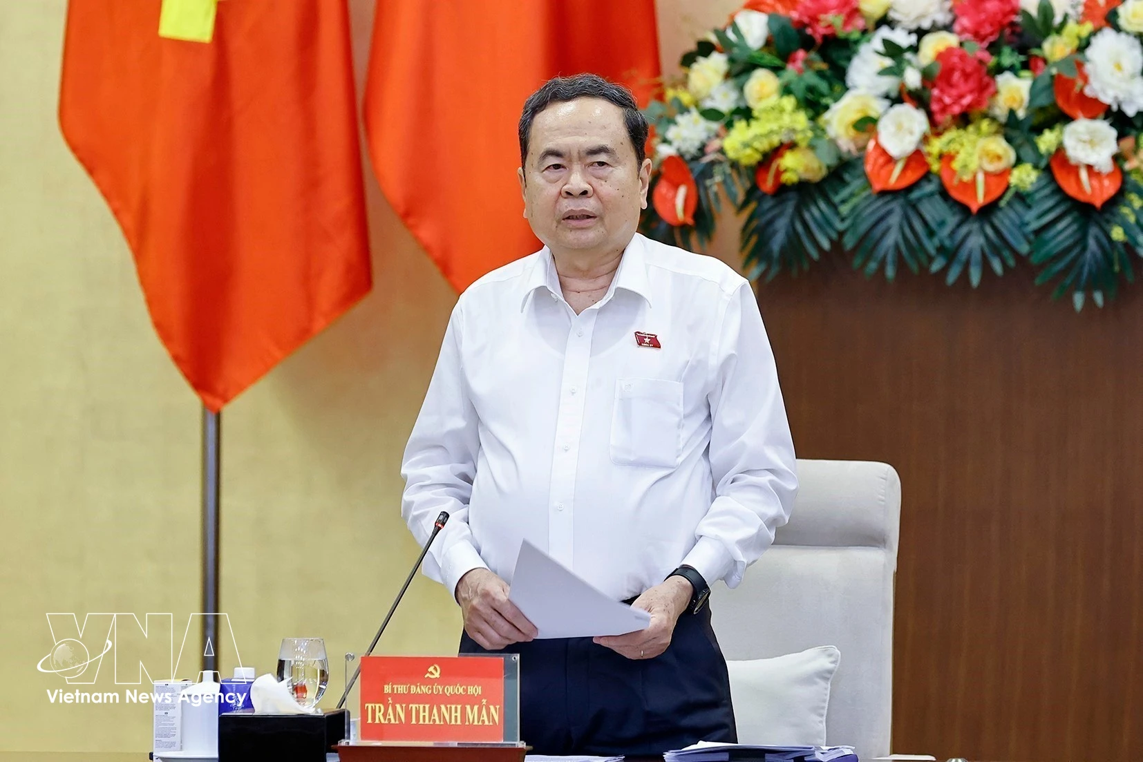 越南国会主席陈青敏在会上发表讲话。图自越通社