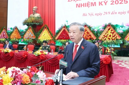 越共中央总书记、中央军委书记苏林发表指导讲话。图自越通社