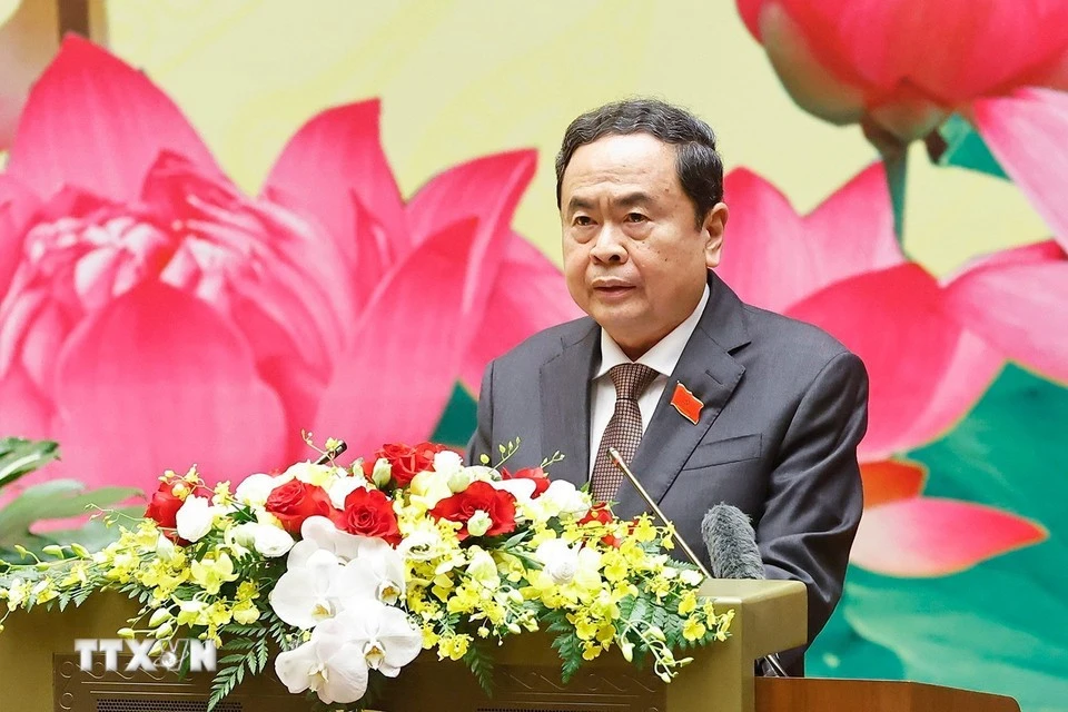 越共中央国会机关党委书记、国会主席陈青敏致开幕词。图自越通社