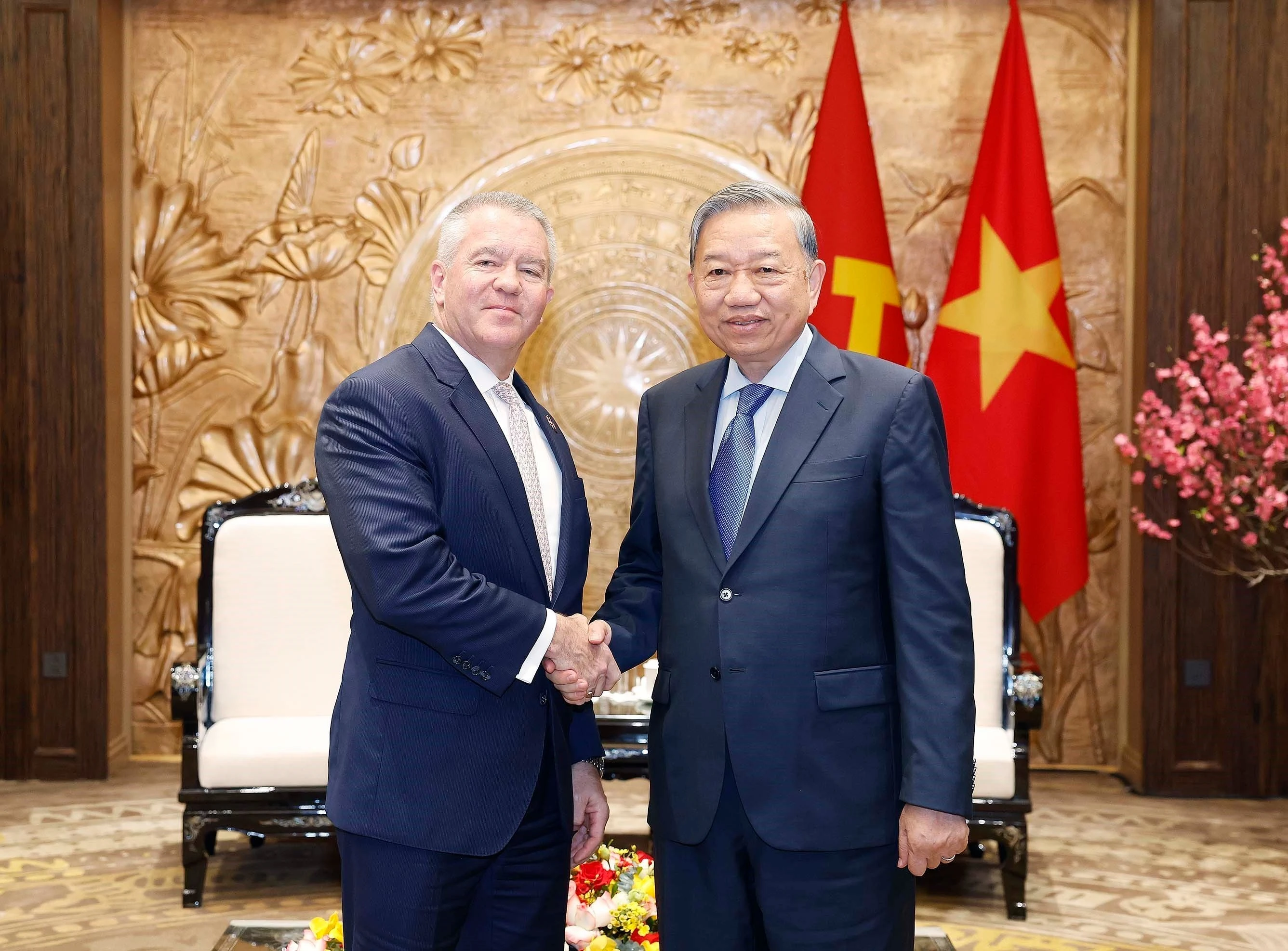 越共中央总书记苏林会见美国助理国务卿迈克尔·德索姆布尔 图自越通社