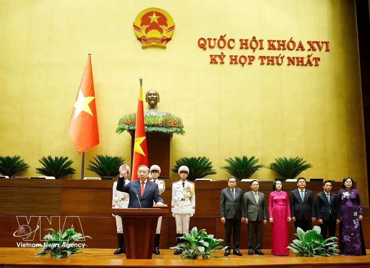 越南国家主席苏林宣誓就职。图自越通社