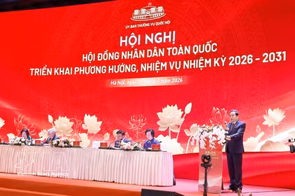 越南国会主席陈青敏讲话。图自越通社