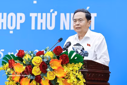 越南国会主席陈青敏讲话。图自越通社