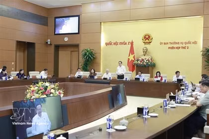 国会主席陈青敏发言。图自越通社