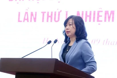 越共中央委员、卫生部长陶红兰发表讲话。图自越通社