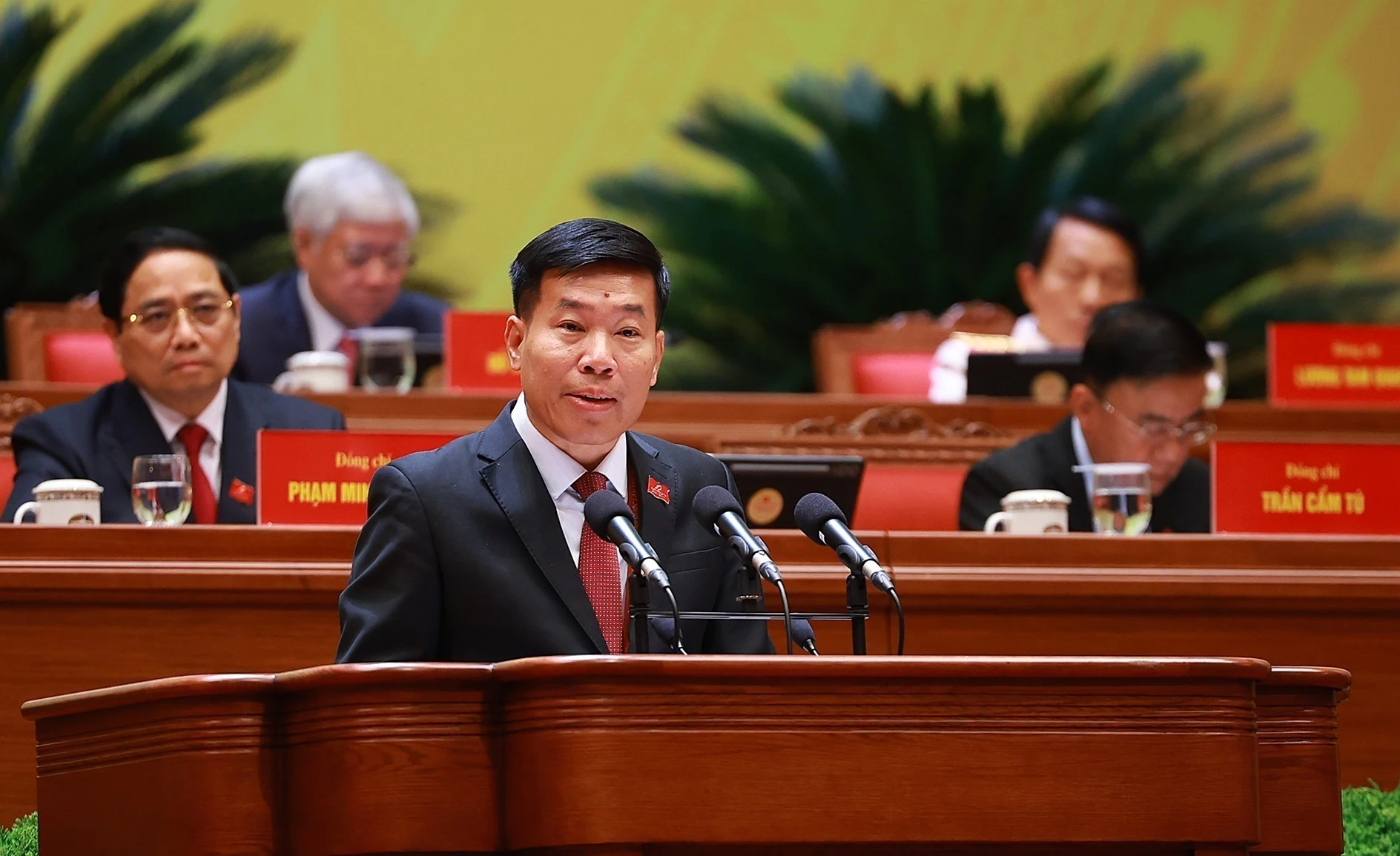 越共中央委员、外交部党委常务副书记、外交部副部长阮孟强在大会上发表演讲。图自越通社
