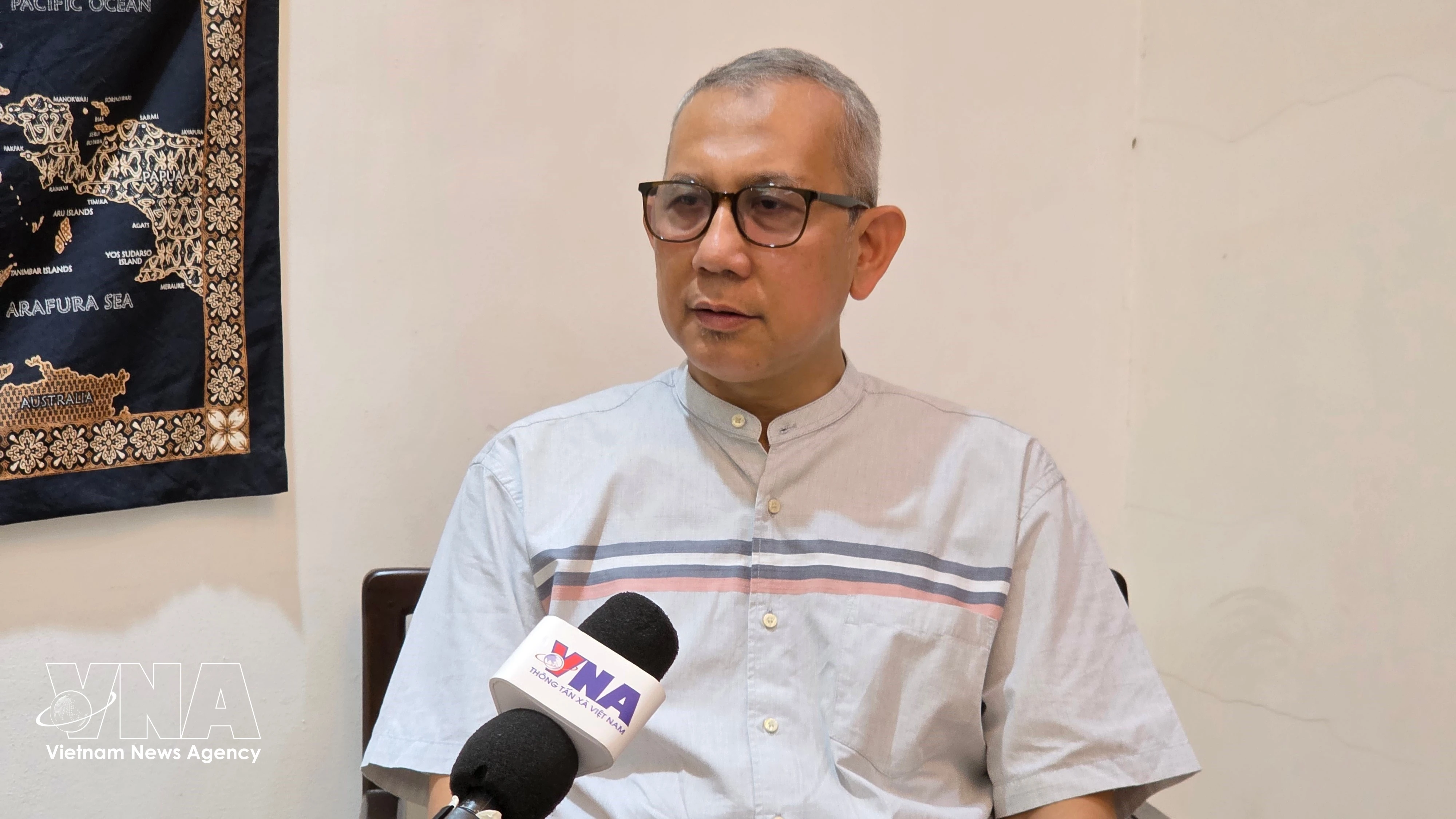 印度尼西亚国防与战略研究所高级协调员贝尼·苏卡迪斯在雅加达接受越通社记者采访 图自越通社