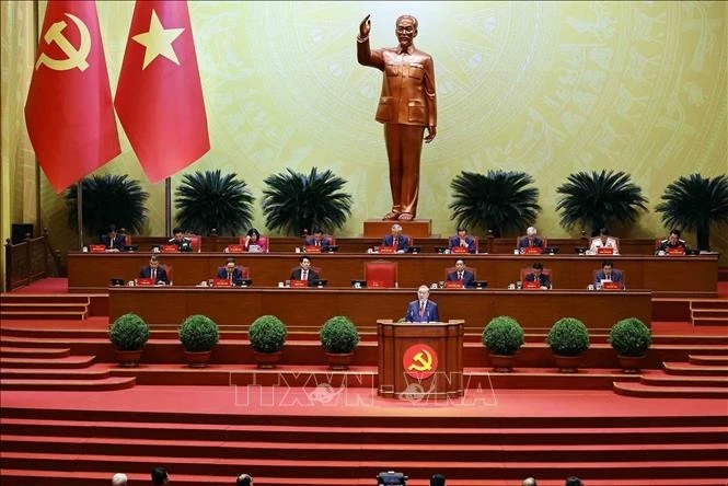 越共中央总书记苏林在越共十四大开幕式上发表讲话。图自越通社