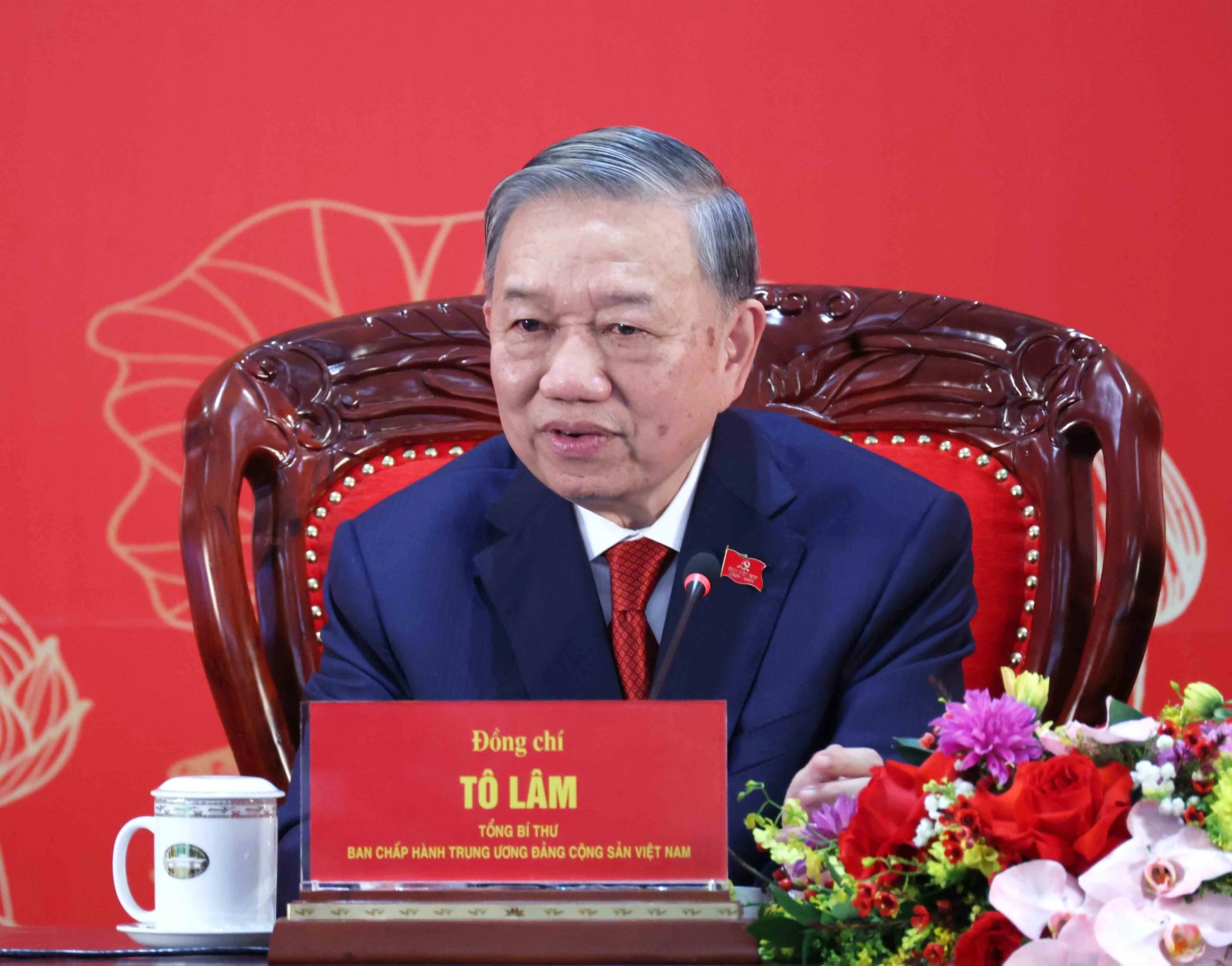 越共中央总书记苏林主持越共十四大成果国际新闻发布会。图自越通社
