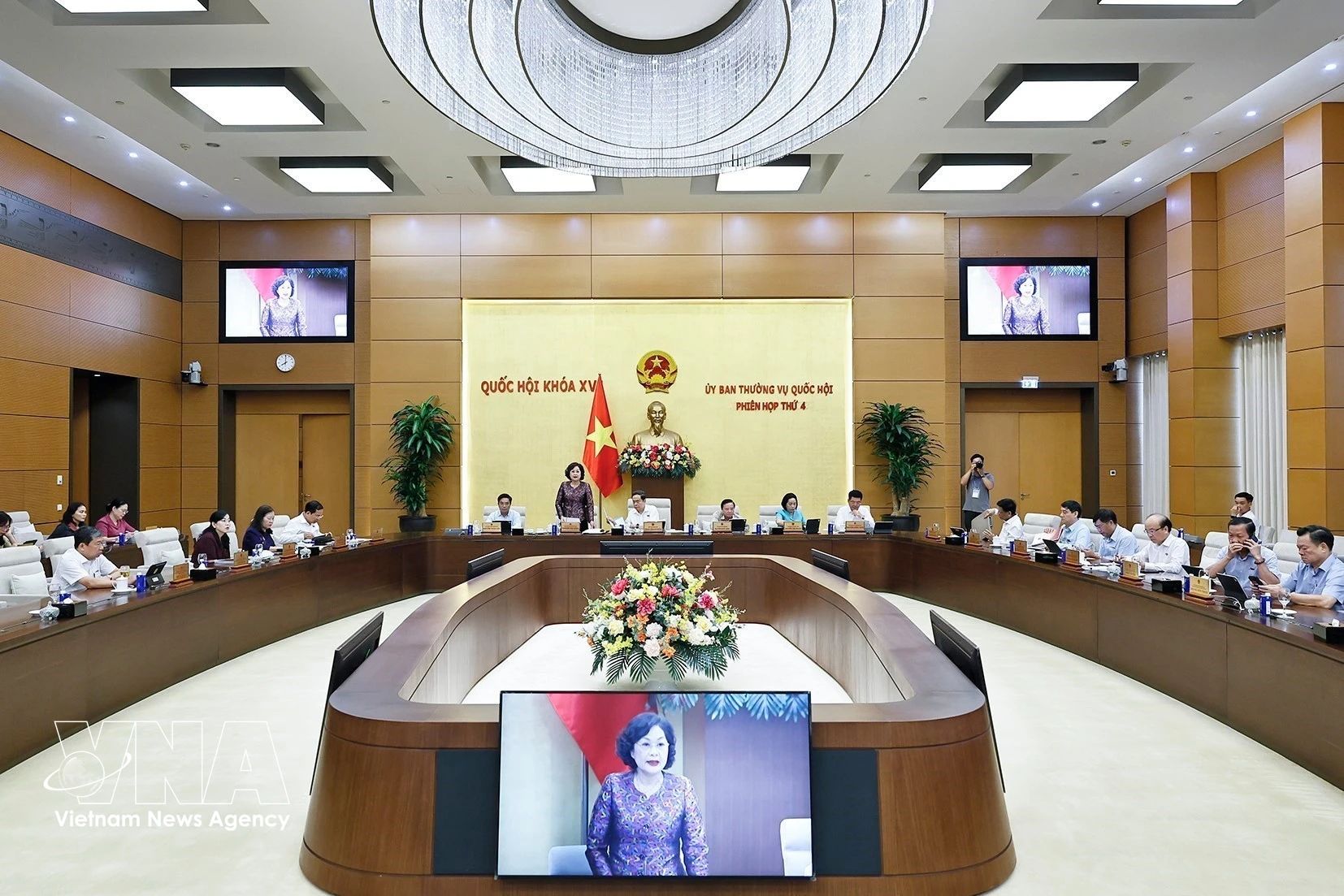 国会主席副主席阮氏红在会议上发表讲话。图自越通社