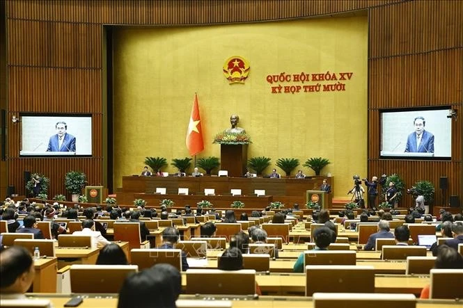第十五届国会第十次会议闭幕式现场。图自越通社