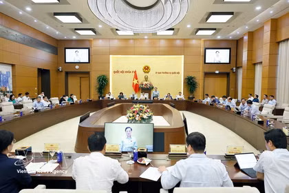 资料图：国会常委会于8月4日召开的会议现场。图自越通社