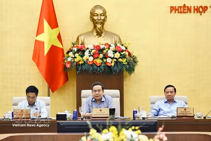 越南国会主席陈青敏发表讲话。图自越通社