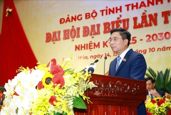 清化省委书记阮尹英发表讲话。图自越通社