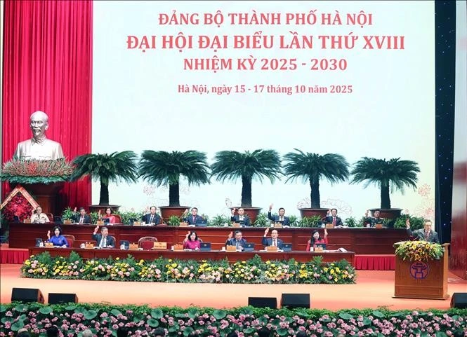 迎接越共十四大：越共河内市第十八次代表大会隆重开幕。图自越通社