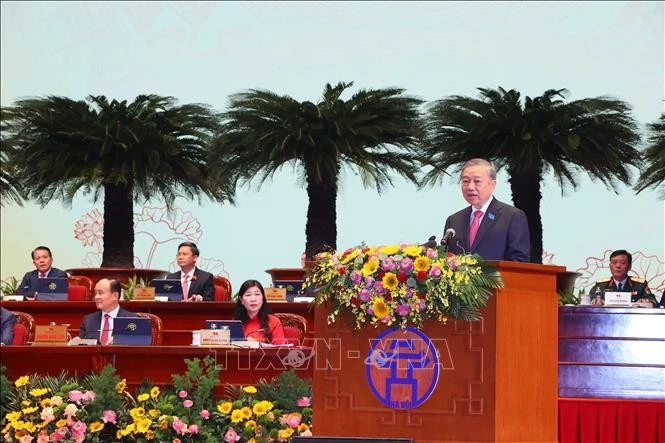 苏林总书记发表讲话。图自越通社
