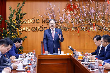 越南国会主席陈青敏发表讲话。图自越通社