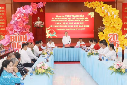 国会主席陈青敏向芹苴市优抚家庭和贫困户拜年。图自越通社