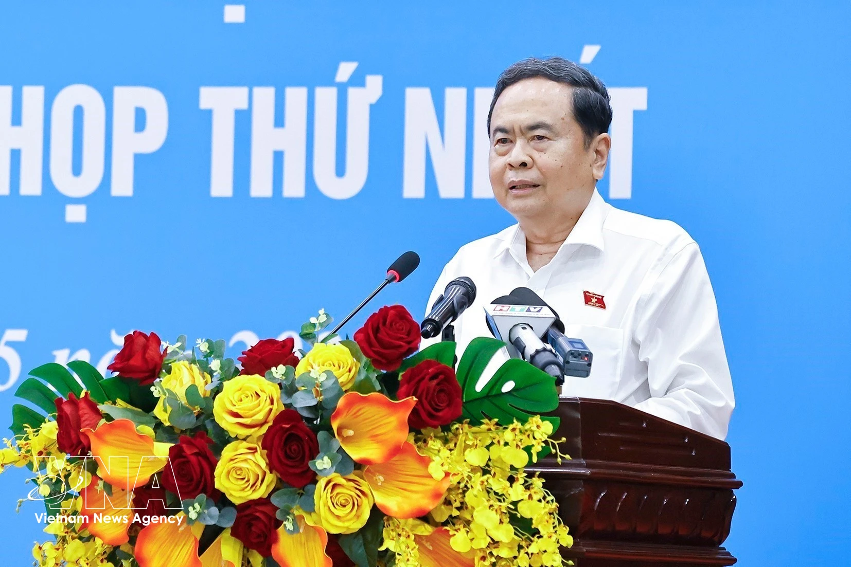 越南国会主席陈青敏讲话。图自越通社