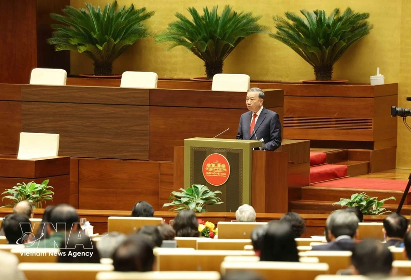 越共中央总书记苏林出席会议并发表指导讲话。图自越通社