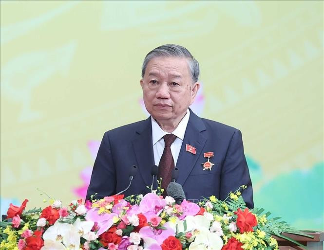 苏林总书记发言。图自越通社 vna-potal-tong-bi-thu-to-lam-gap-mat-cac-the-he-dai-bieu-quoc-hoi-stand.jpg