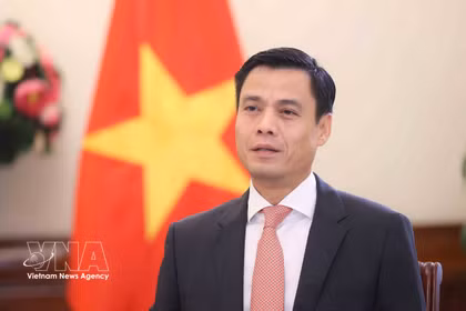 越南外交部副部长邓黄江就此访内容接受媒体记者的采访。图自越通社