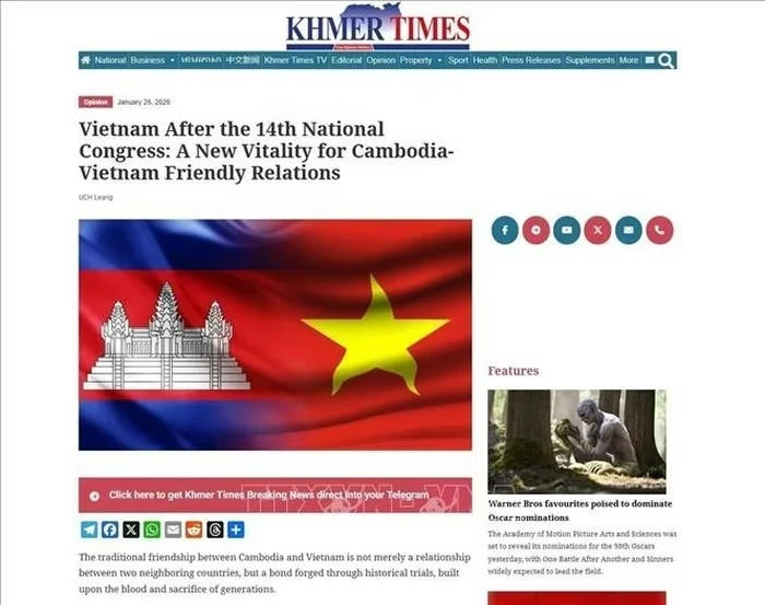 柬埔寨《高棉时报》刊登的文章。图自越通社