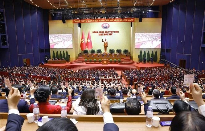 越南共产党第十四次全国代表大会现场。图自越通社