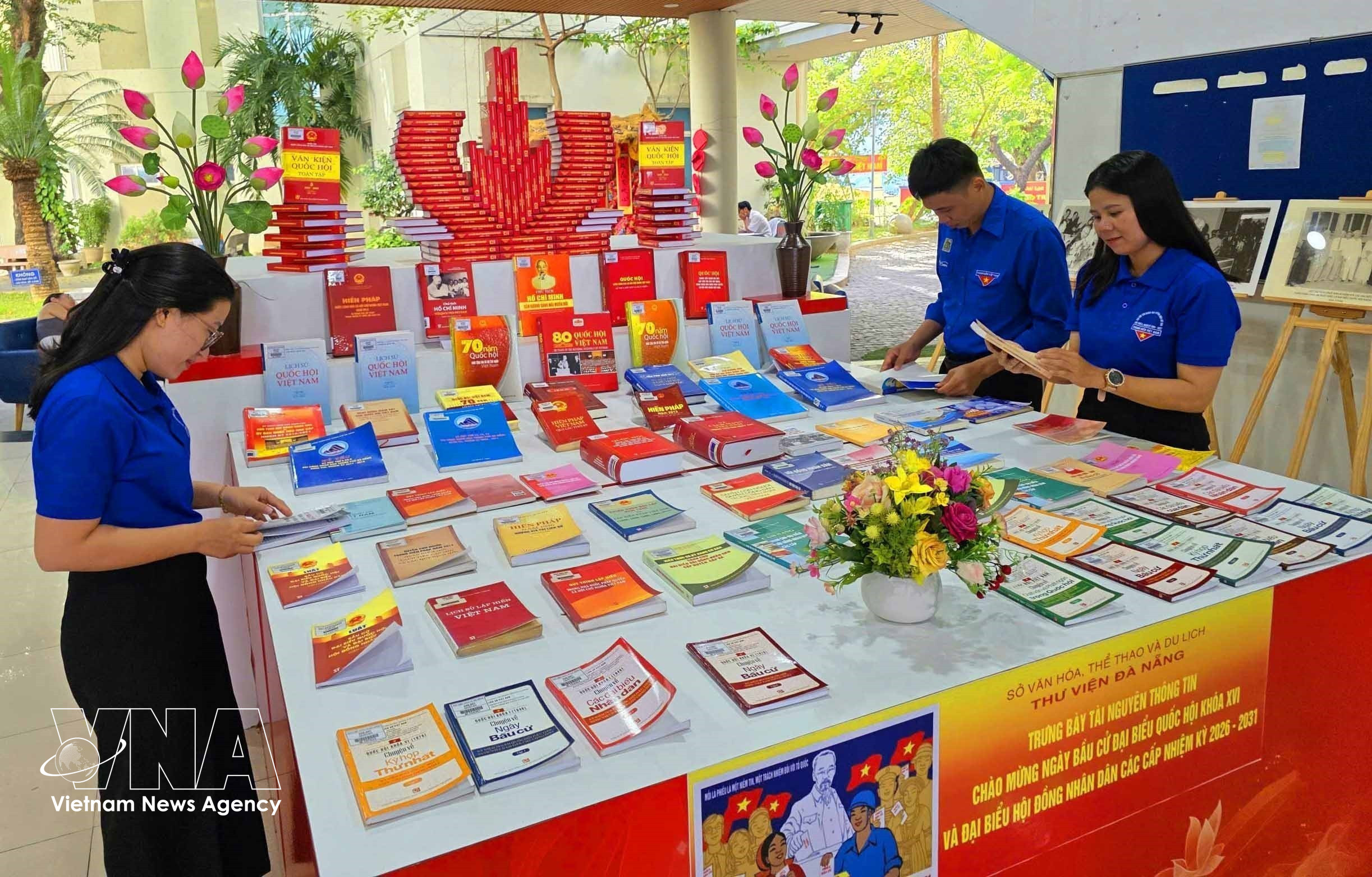 岘港市青年团员了解选举信息。图自越通社