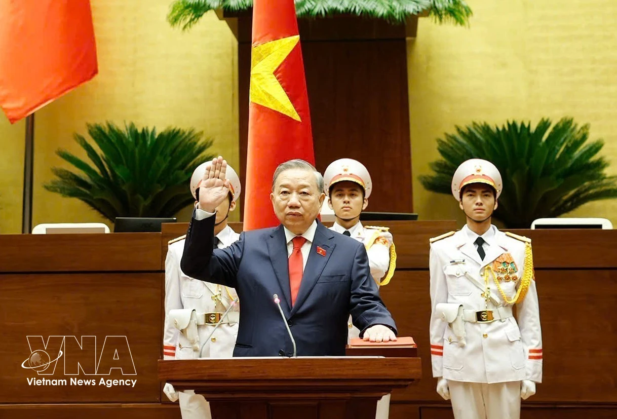 越南国家主席苏林宣誓就职。图自越通社