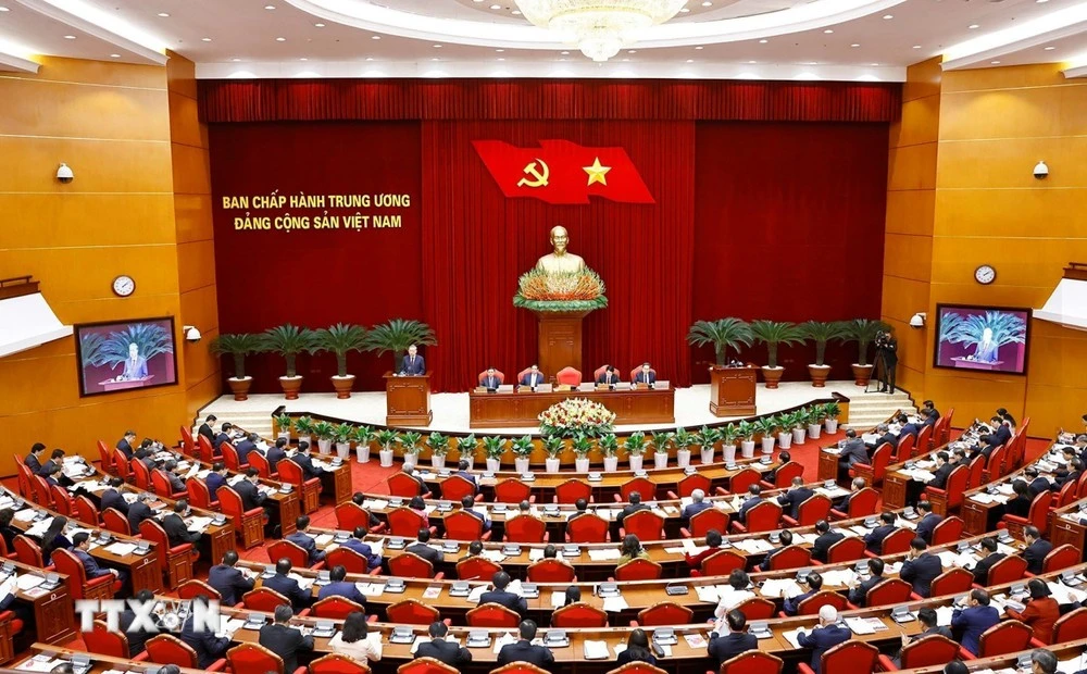 越南共产党第十三届中央委员会全体会议开幕式。图自越通社
