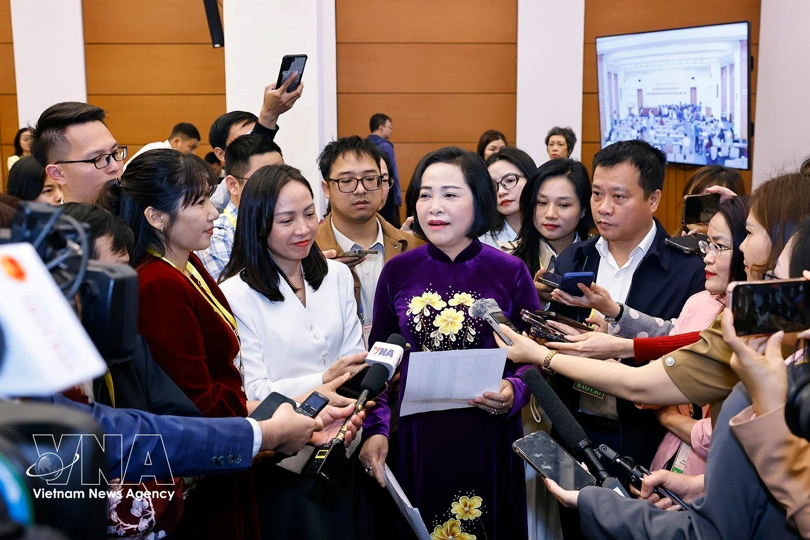 越南国会副主席、国家选举委员会委员阮氏清接受记者的采访。图自越通社