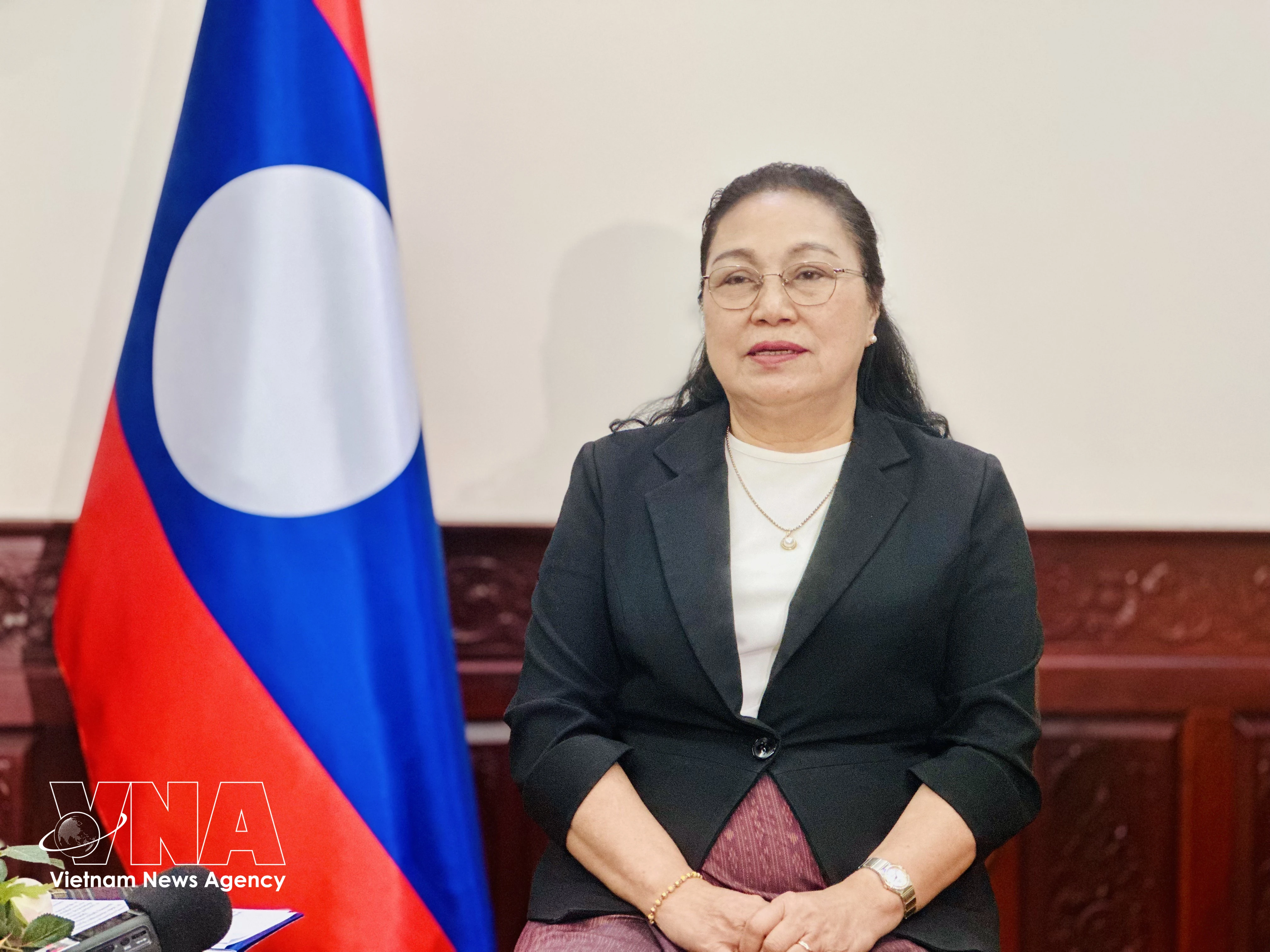 老挝人民民主共和国驻越南特命全权大使坎葆·恩塔万接受越南通讯社记者的采访。图自越通社