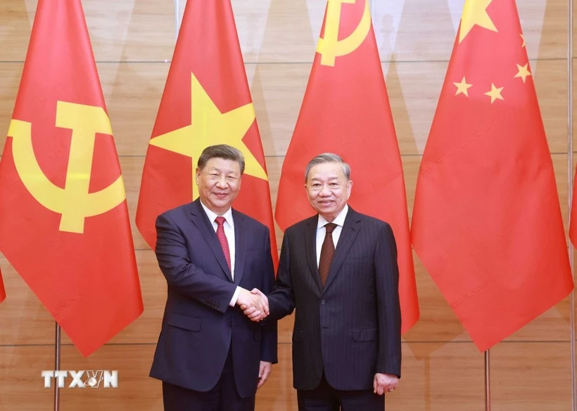 越共中央总书记苏林与中共中央总书记、国家主席习近平。图自越通社