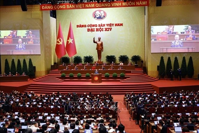 越南共产党第十四次全国代表大会开幕式场景。图自越通社