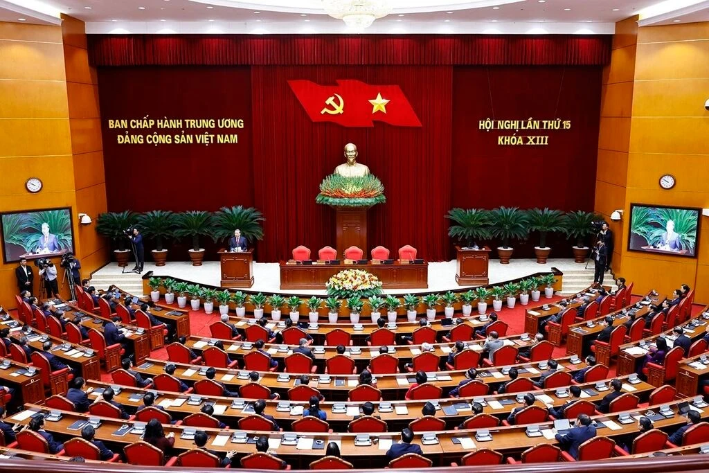 越共十三届十五中全会闭幕式。图自越通社