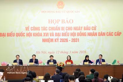 第十六届国会代表和2026—2031年任期各级人民议会代表换届选举前期准备工作新闻发布会。图自越通社