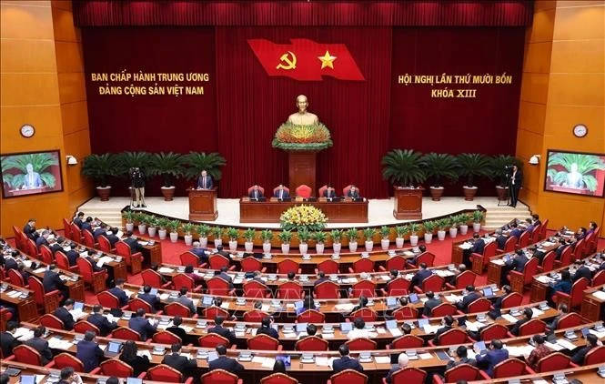 11月5日上午，越南共产党第十三届中央委员会第十四次全体会议在首都河内开幕。图自越通社